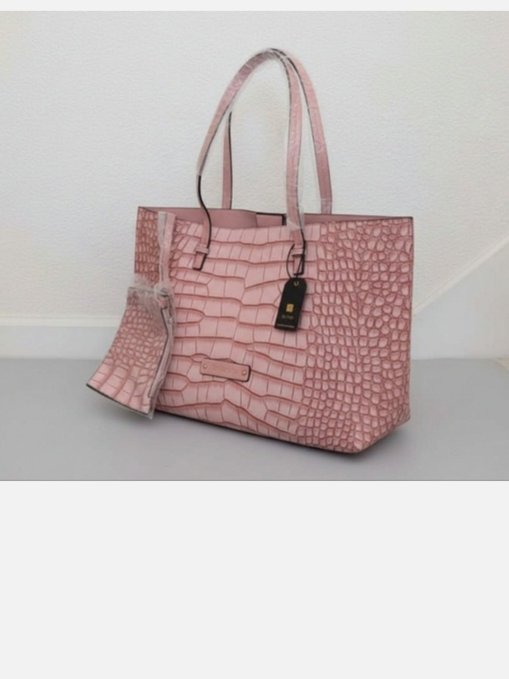 De Vesi Pink Croc-Embossded Tote Bag